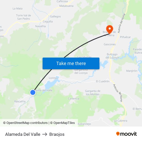 Alameda Del Valle to Braojos map