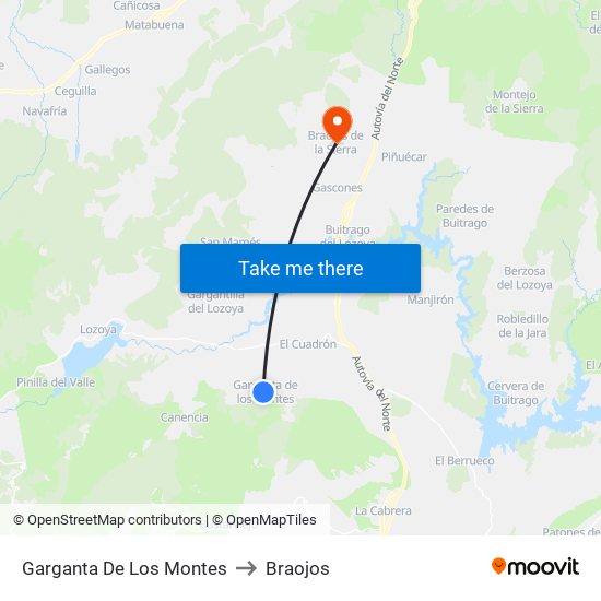 Garganta De Los Montes to Braojos map