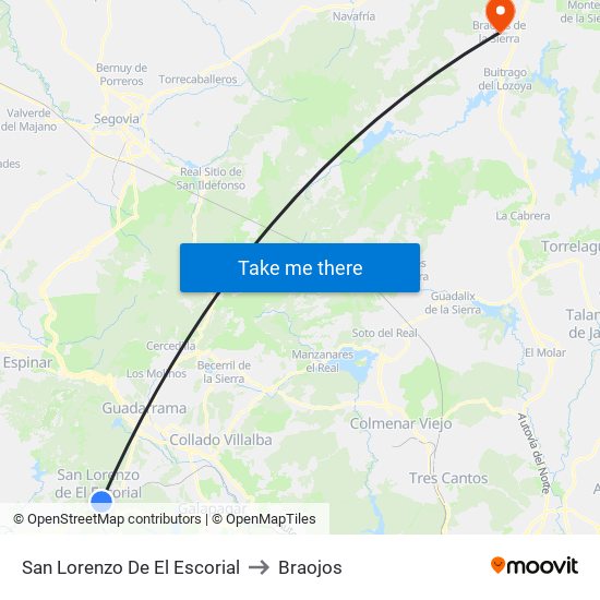 San Lorenzo De El Escorial to Braojos map