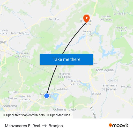 Manzanares El Real to Braojos map
