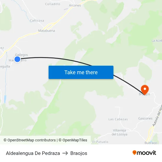 Aldealengua De Pedraza to Braojos map