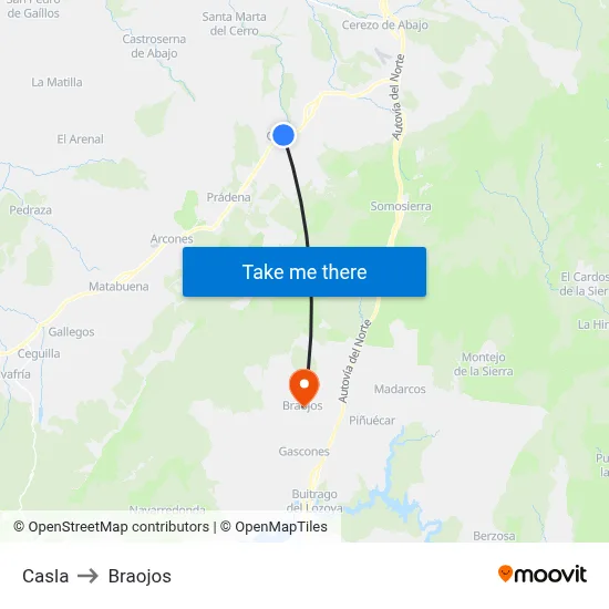 Casla to Braojos map