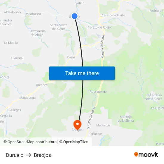 Duruelo to Braojos map
