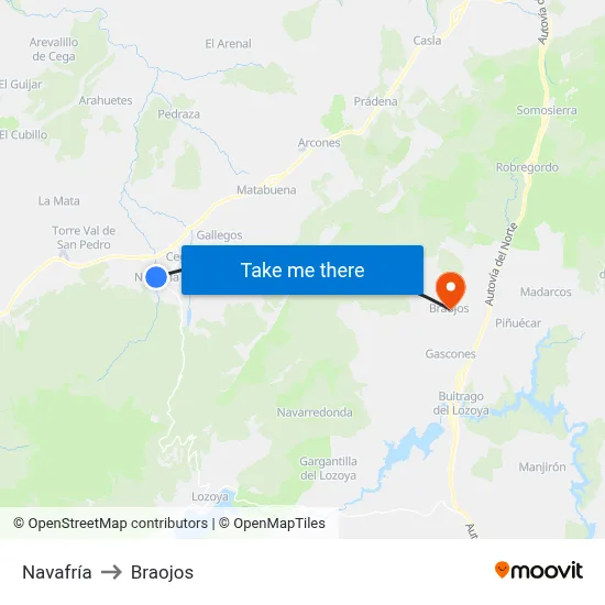 Navafría to Braojos map