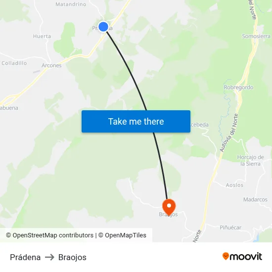 Prádena to Braojos map