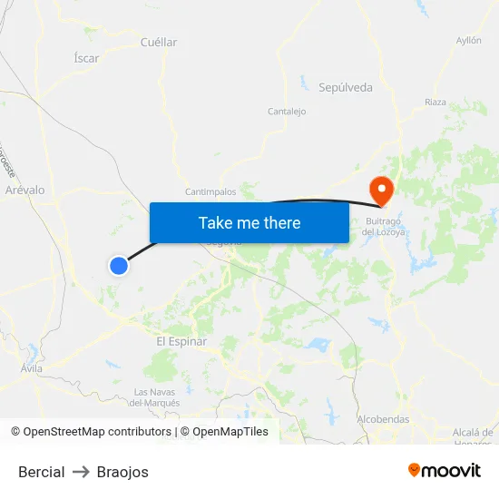 Bercial to Braojos map