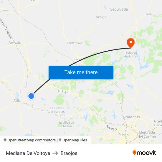 Mediana De Voltoya to Braojos map