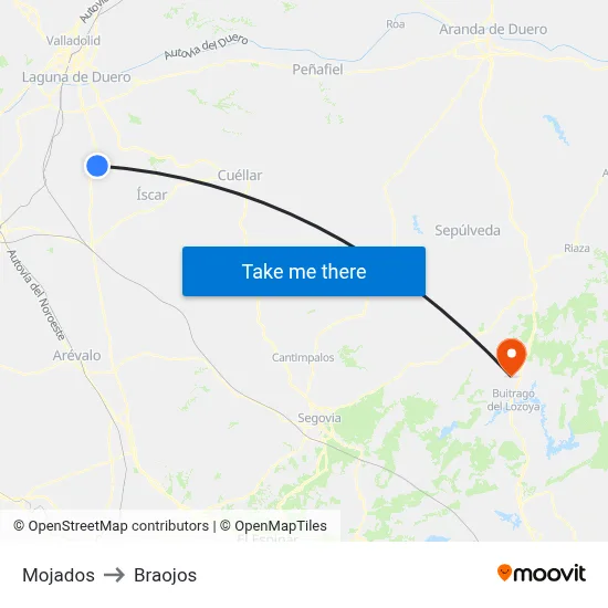 Mojados to Braojos map