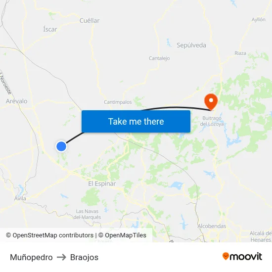 Muñopedro to Braojos map