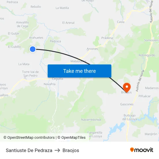 Santiuste De Pedraza to Braojos map