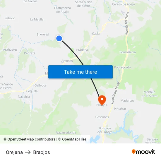 Orejana to Braojos map