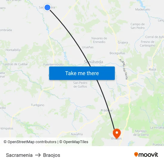 Sacramenia to Braojos map