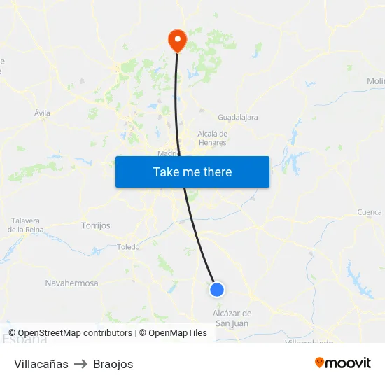 Villacañas to Braojos map