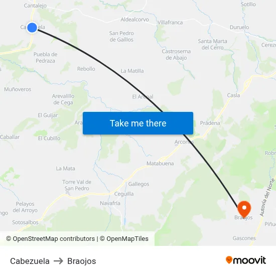 Cabezuela to Braojos map