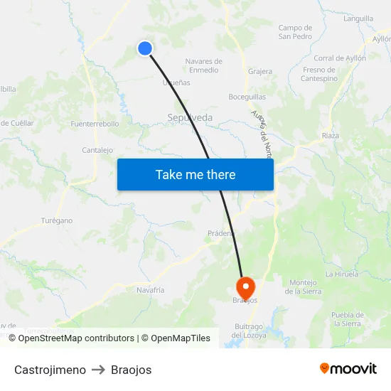 Castrojimeno to Braojos map