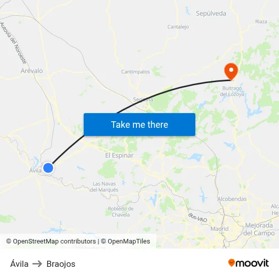 Ávila to Braojos map