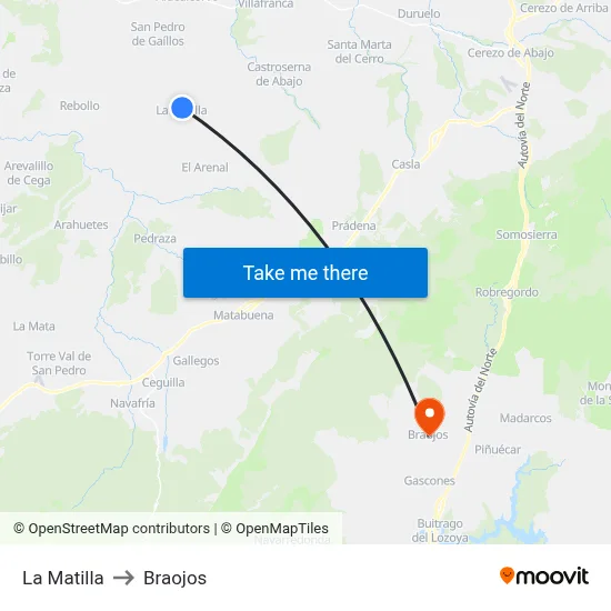 La Matilla to Braojos map