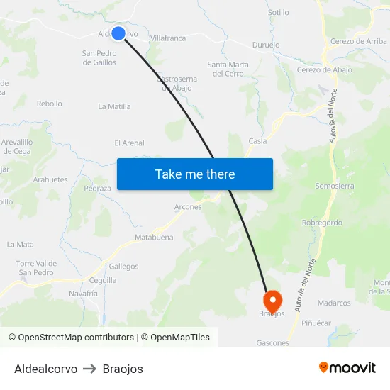 Aldealcorvo to Braojos map