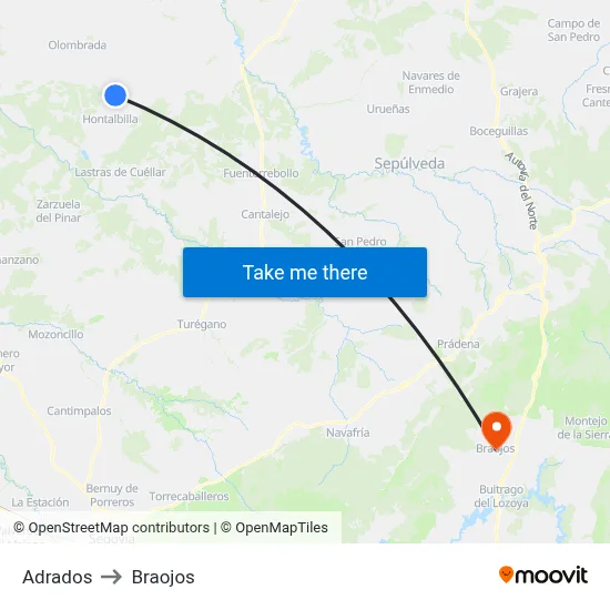 Adrados to Braojos map