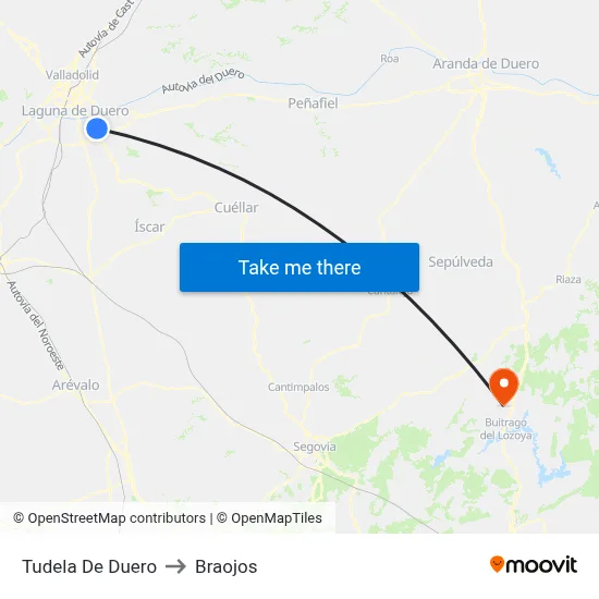 Tudela De Duero to Braojos map