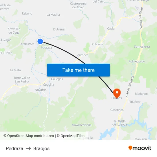 Pedraza to Braojos map