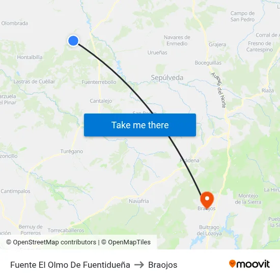 Fuente El Olmo De Fuentidueña to Braojos map