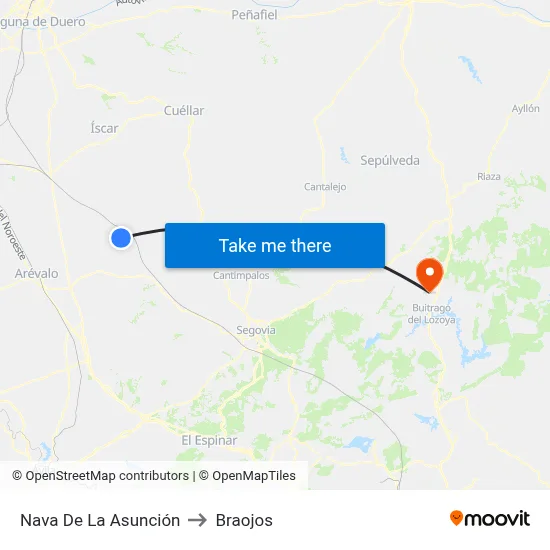 Nava De La Asunción to Braojos map