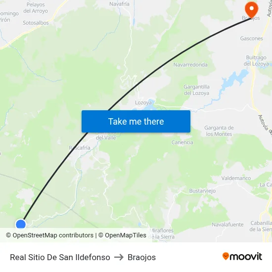 Real Sitio De San Ildefonso to Braojos map