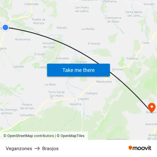 Veganzones to Braojos map
