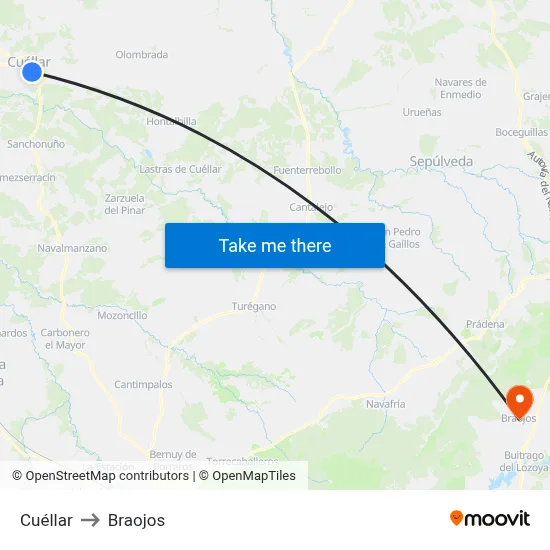 Cuéllar to Braojos map