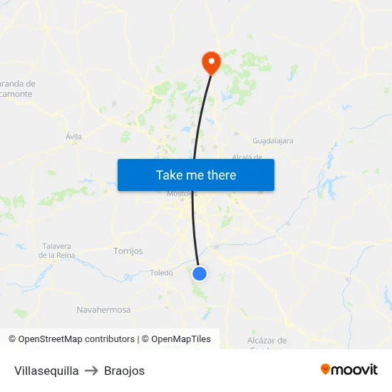 Villasequilla to Braojos map