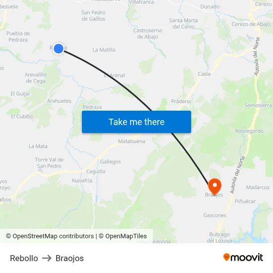 Rebollo to Braojos map
