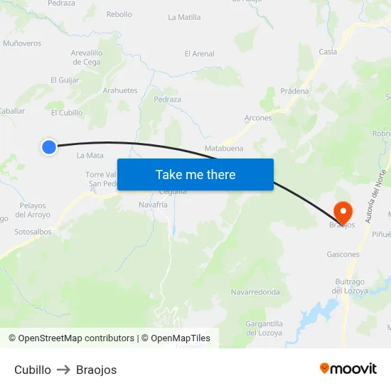 Cubillo to Braojos map