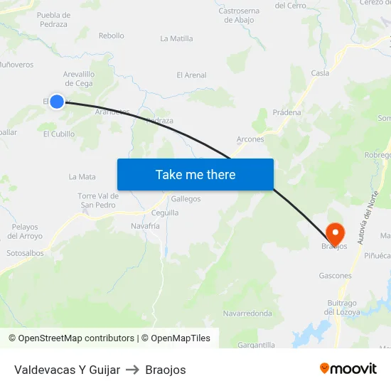 Valdevacas Y Guijar to Braojos map