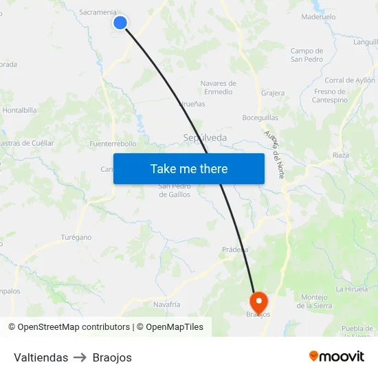 Valtiendas to Braojos map