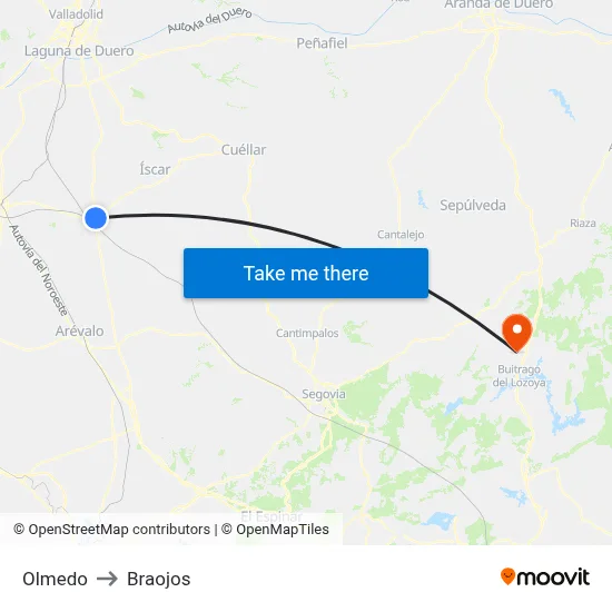 Olmedo to Braojos map