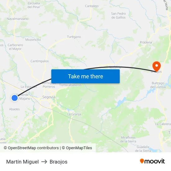 Martín Miguel to Braojos map