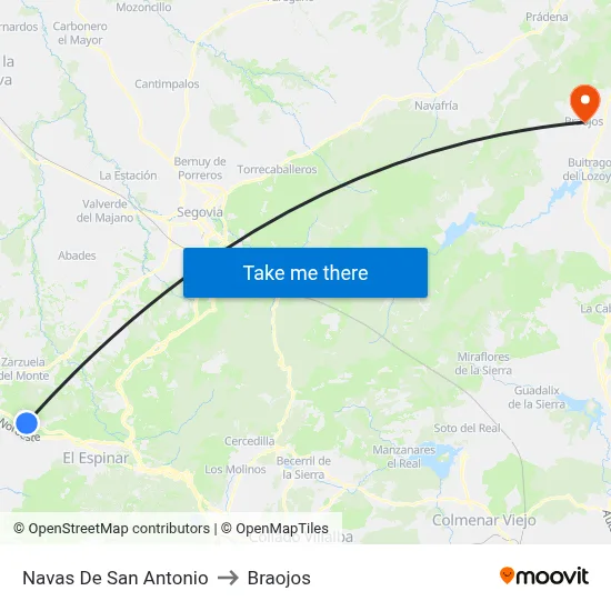 Navas De San Antonio to Braojos map