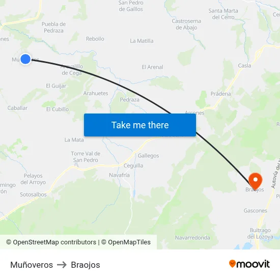Muñoveros to Braojos map