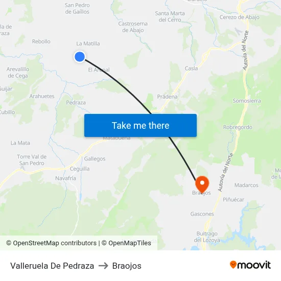 Valleruela De Pedraza to Braojos map