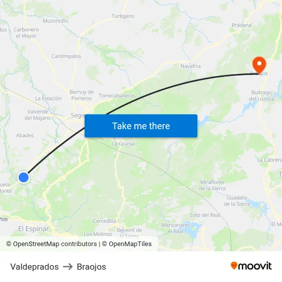 Valdeprados to Braojos map