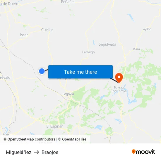 Migueláñez to Braojos map