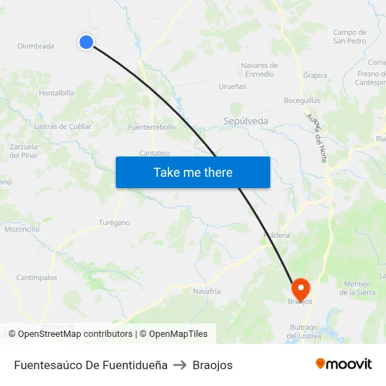 Fuentesaúco De Fuentidueña to Braojos map