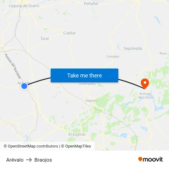 Arévalo to Braojos map