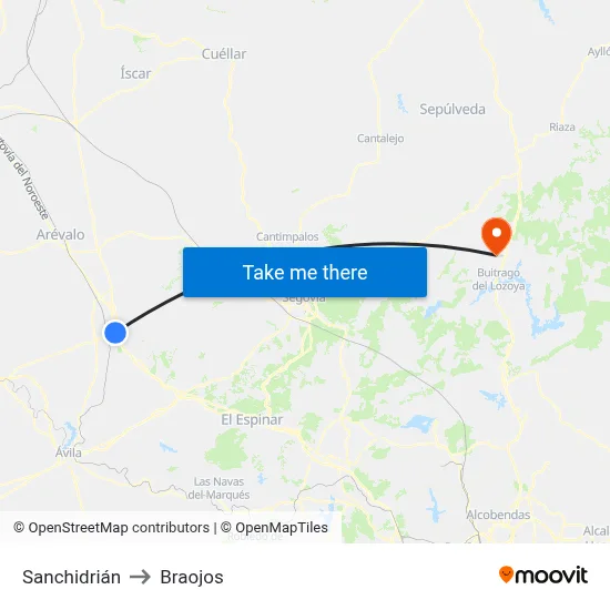 Sanchidrián to Braojos map