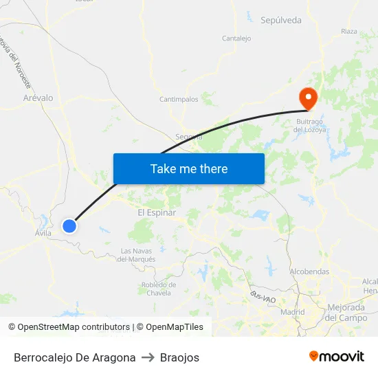 Berrocalejo De Aragona to Braojos map