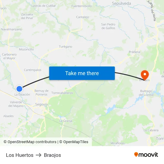 Los Huertos to Braojos map