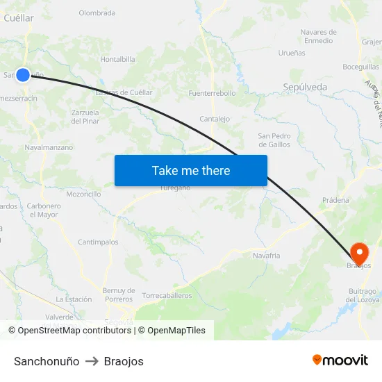 Sanchonuño to Braojos map