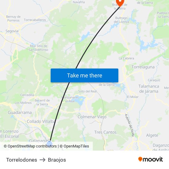 Torrelodones to Braojos map