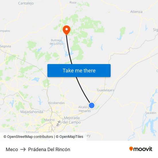 Meco to Prádena Del Rincón map